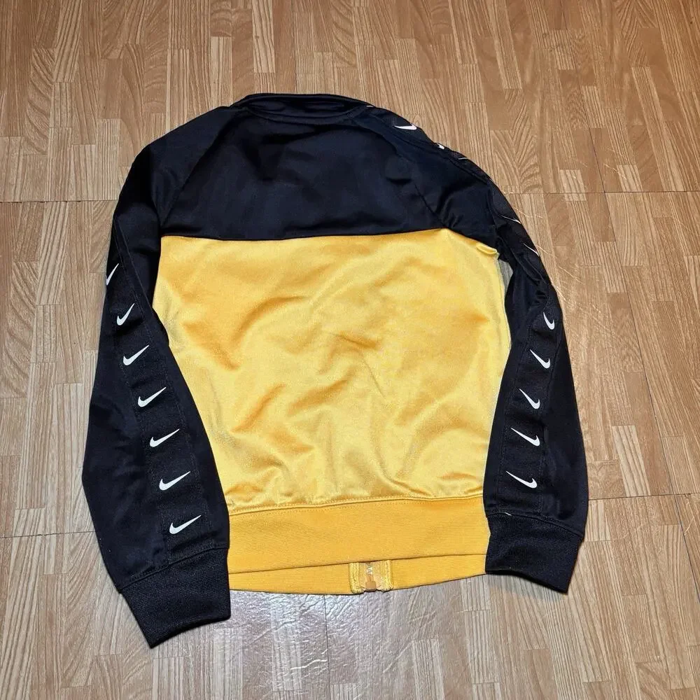 Nike Youth Track Jacket Size 6 Black Yellow Running Graphic Full Zip